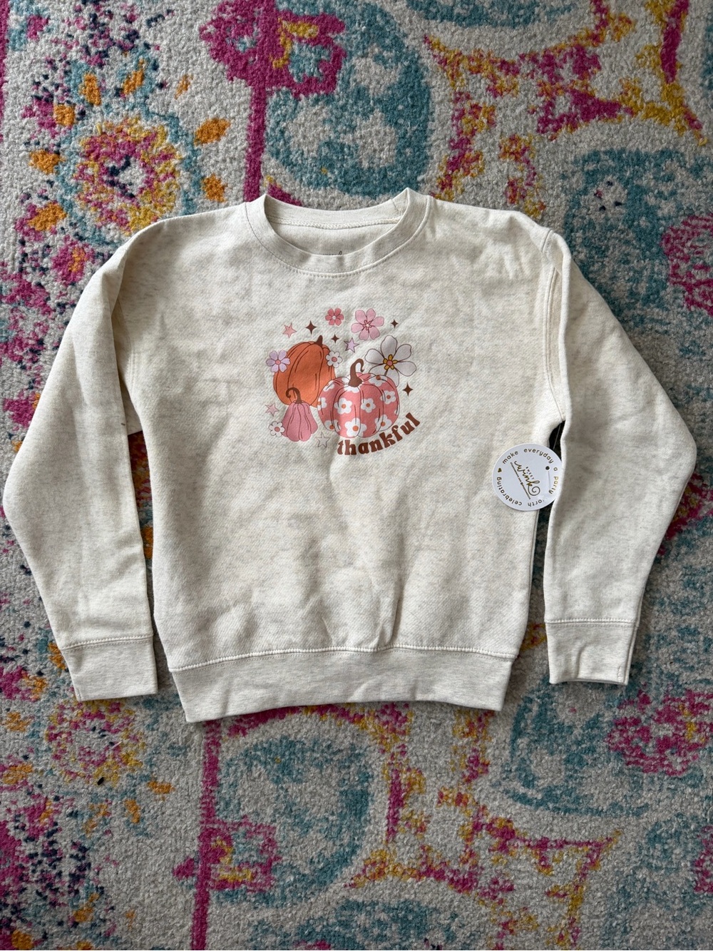 Girls' Cream 'Thankful' Graphic Sweatshirt